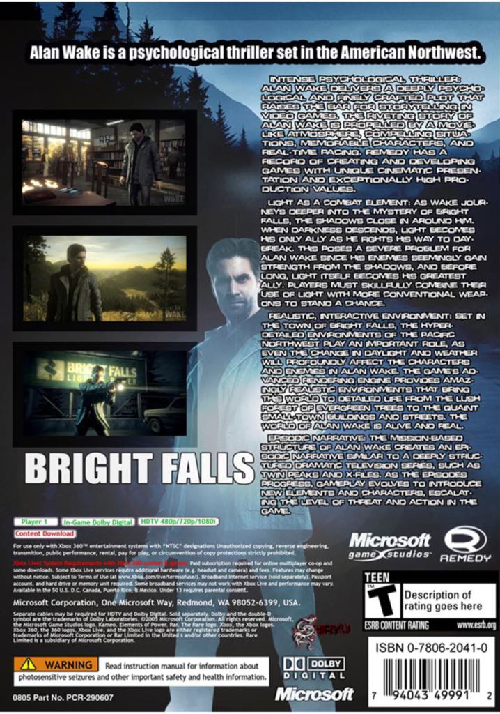 Alan Wake - Microsoft Xbox 360 (Remedy - 1) video game collectible - Main Image 2