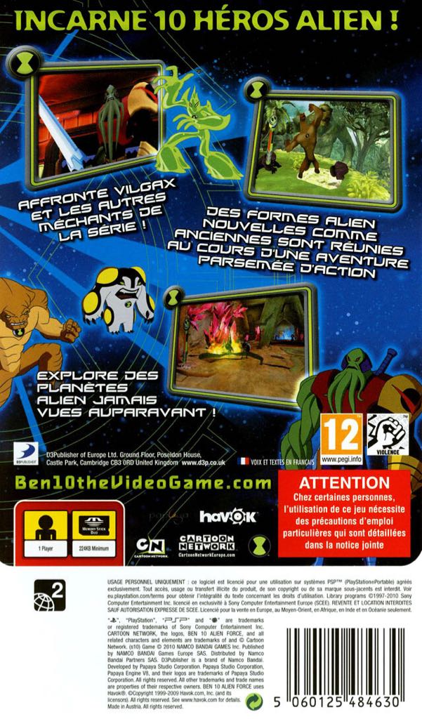 Ben 10: Alien Force - Sony PlayStation Portable (PSP) (D3 Publisher - 1) video game collectible [Barcode 5060125482681] - Main Image 2