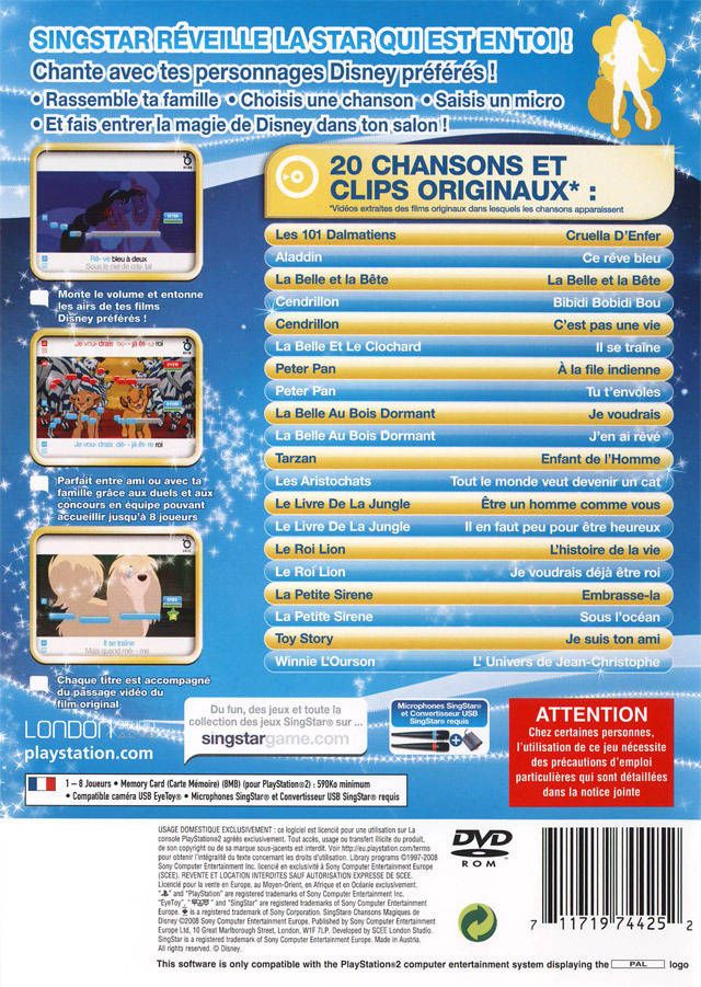 SingStar Singalong with Disney - Sony PlayStation 2 (PS2) (Sony Computer Entertainment) video game collectible [Barcode 711719743651] - Main Image 2