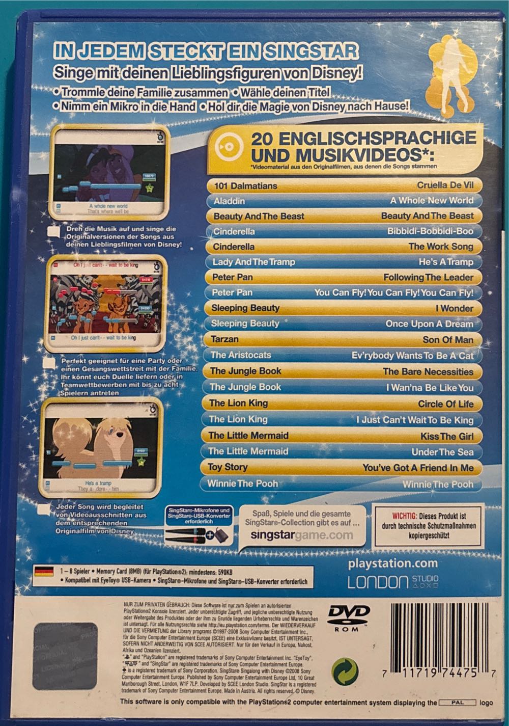 SingStar Singalong with Disney (Disc Only) - Sony PlayStation 2 (PS2) (Sony Computer Entertainment - 8) video game collectible [Barcode 711719744757] - Main Image 2