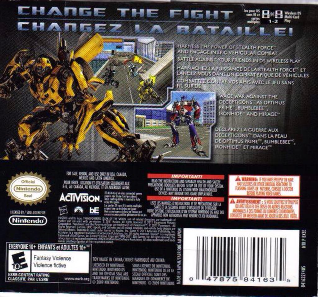 Transformers: Autobots - Nintendo DS (Activision - 1) video game collectible [Barcode 047875819832] - Main Image 2