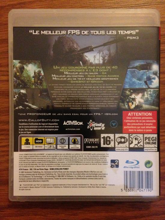 Call Of Duty 4: Modern Warfare - Sony PlayStation 3 (PS3) (Activision - 4) video game collectible [Barcode 047875840607] - Main Image 2