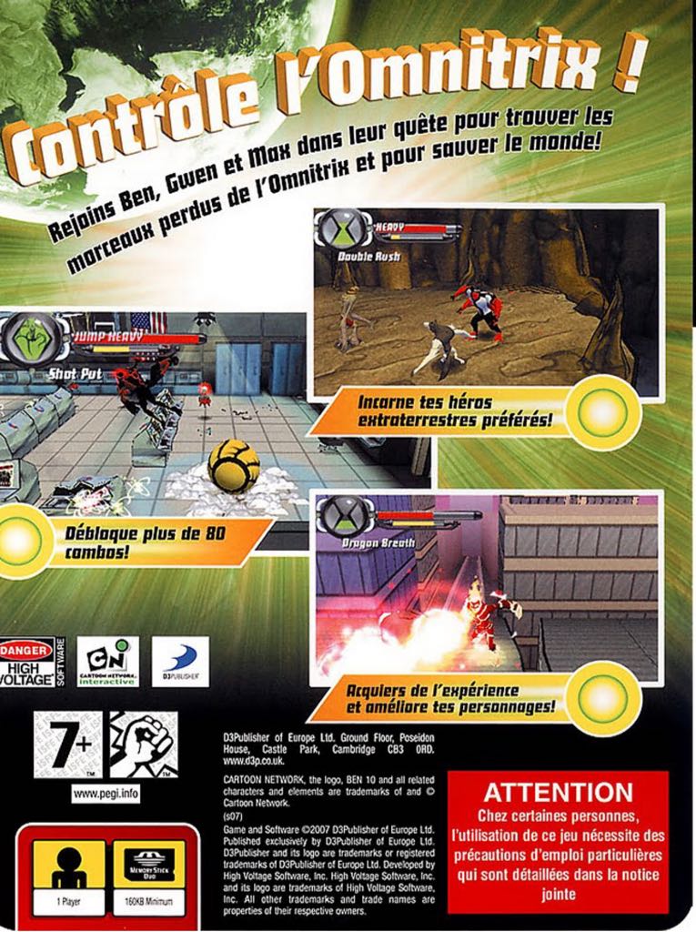 Ben 10: Protector of Earth - Sony PlayStation Portable (PSP) (D3 Publisher - 1) video game collectible [Barcode 3700577001642] - Main Image 2