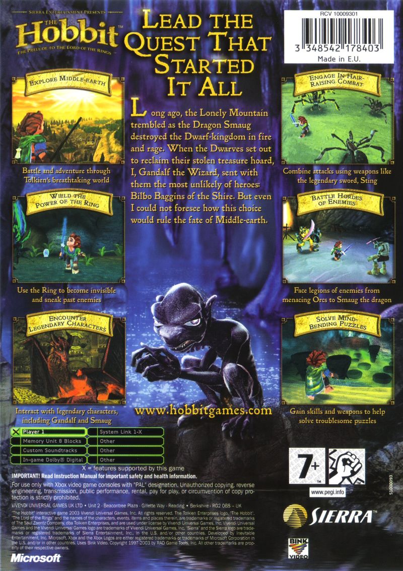The Hobbit - Microsoft Xbox (Sierra - 1) video game collectible [Barcode 3348542178403] - Main Image 2