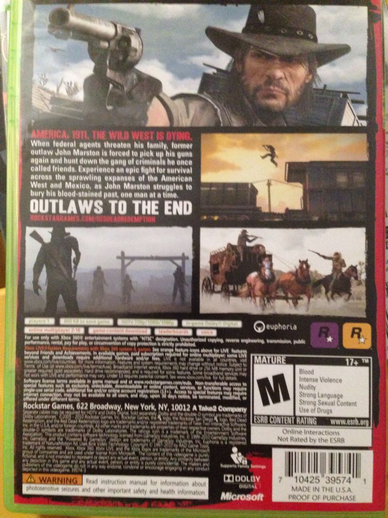 Red Dead Redemption - Microsoft Xbox 360 (Rockstar Games - 1-16) video game collectible [Barcode 014712000050] - Main Image 2