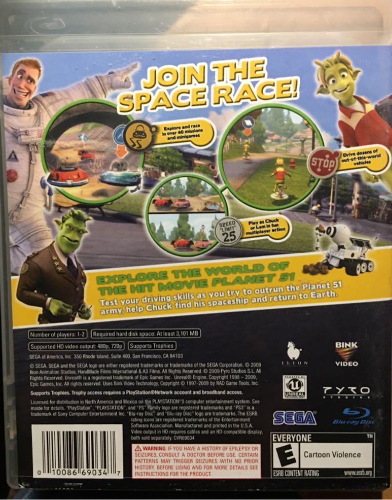 Planet 51: The Game - Sony PlayStation 3 (PS3) (Sega - 1-2) video game collectible [Barcode 010086690347] - Main Image 2