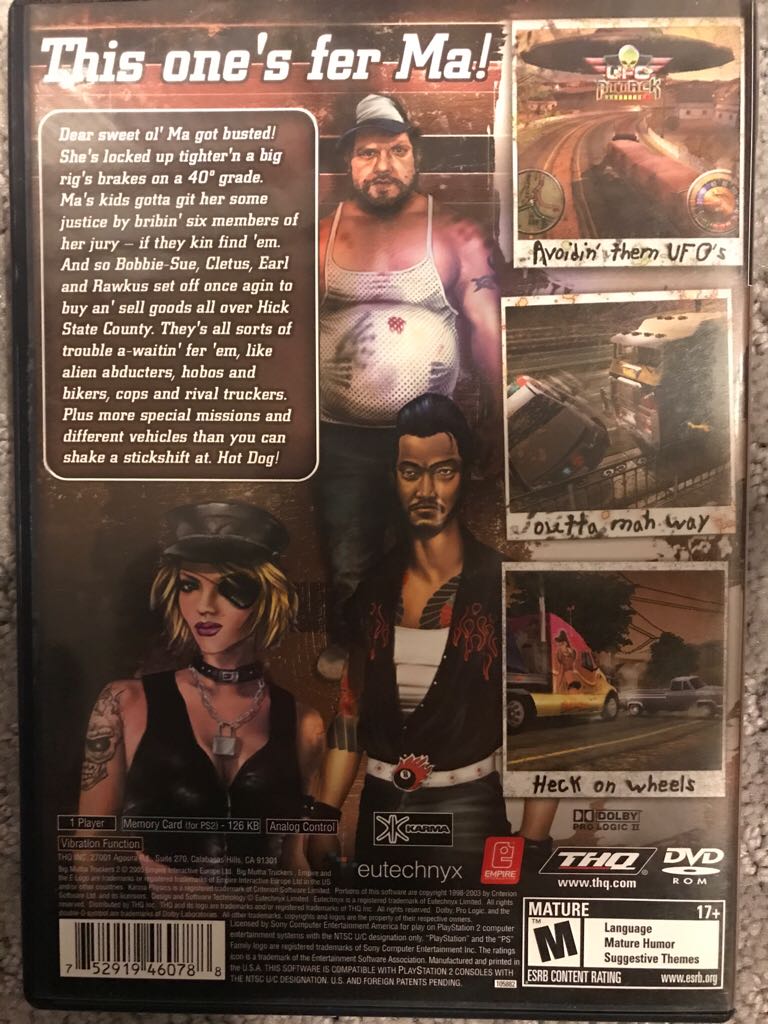 Big Mutha Truckers 2 - Sony PlayStation 2 (PS2) (THQ - 1) video game collectible [Barcode 752919460795] - Main Image 2