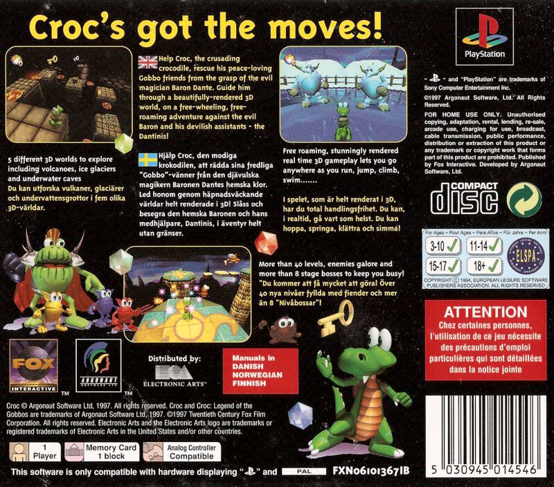 Croc - Legend of the Gobbos - Sony PlayStation (Fox Interactive - 1) video game collectible [Barcode 06434861] - Main Image 2