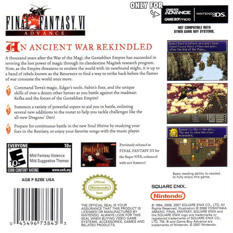 Final Fantasy VI - Nintendo Game Boy Advance (GBA) (Square Enix - 1) video game collectible [Barcode 4988601004886] - Main Image 2