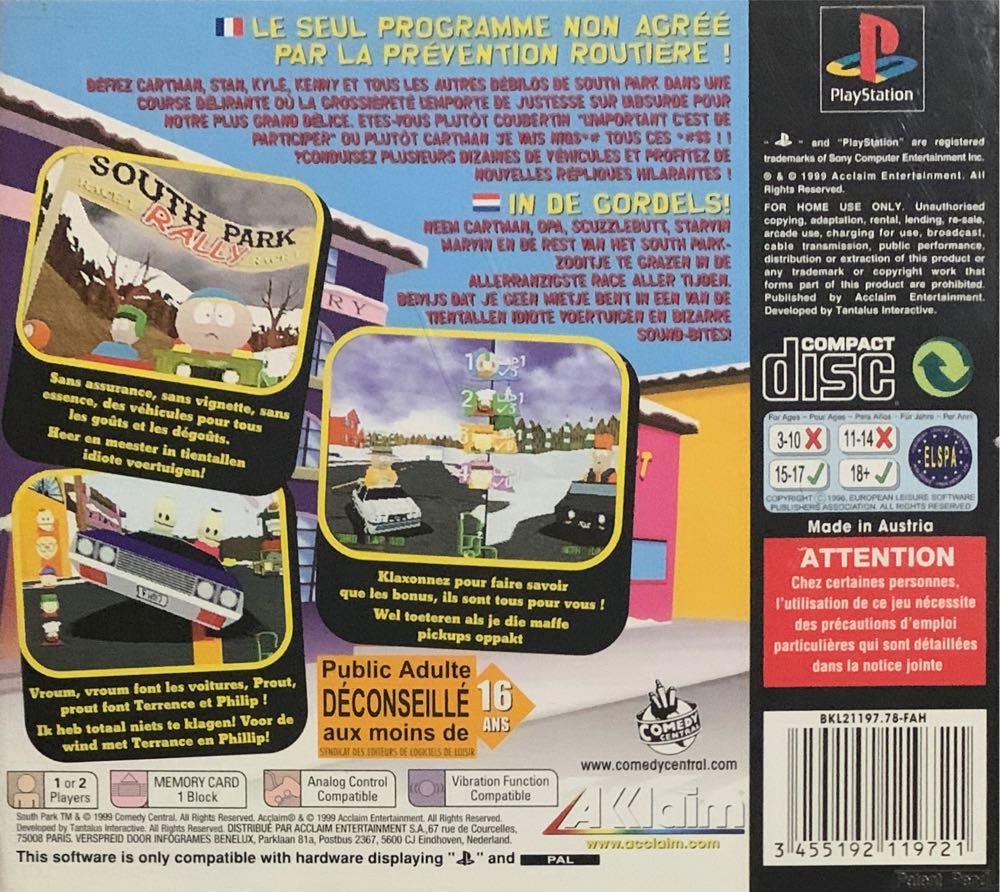 South park rally - Sony PlayStation (Acclaim Entertainment - 1-2) video game collectible [Barcode 3455192119721] - Main Image 2