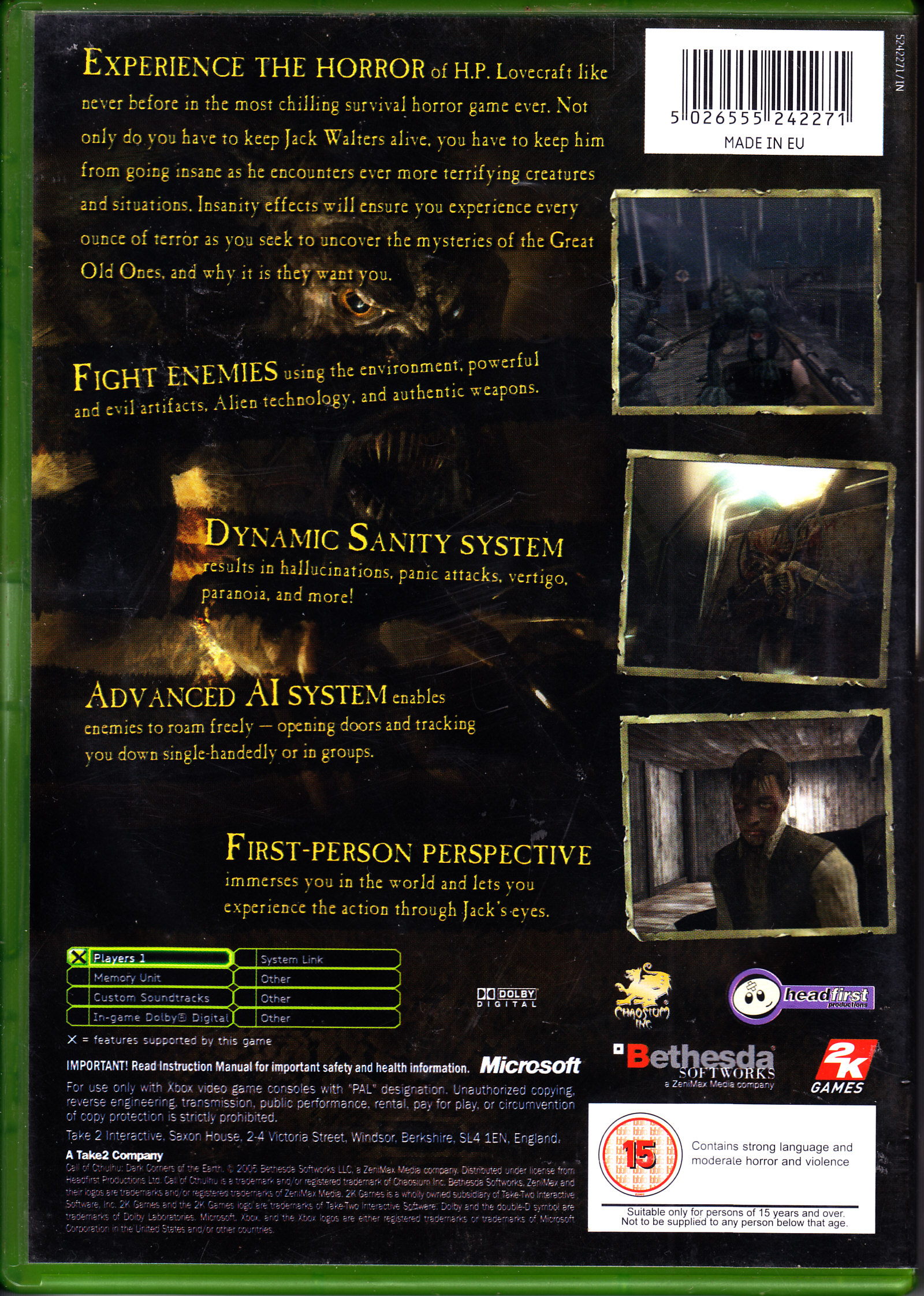Call of Cthulhu - Dark Corners of the Earth - Microsoft Xbox (Bethesda Softworks - 1) video game collectible [Barcode 5026555242271] - Main Image 2