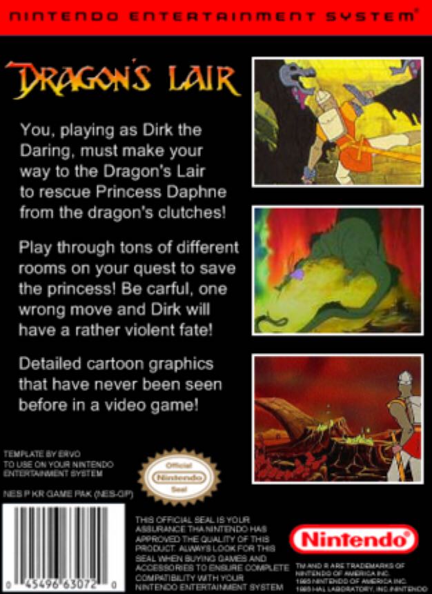 Dragons Lair - Nintendo Entertainment System (NES) (CSG ImageSoft Inc.) video game collectible - Main Image 2