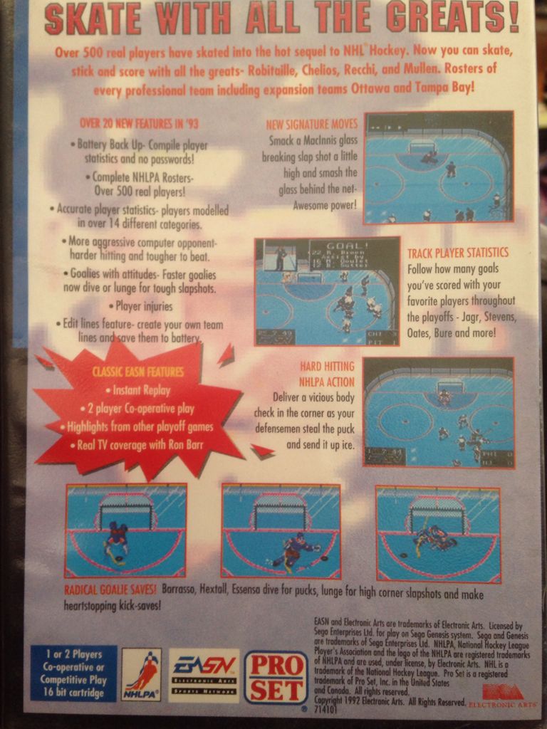 NHLPA Hockey 93 - Sega Genesis (Mega Drive) (Electronic Arts/EA Games - 2) video game collectible [Barcode 014633071412] - Main Image 2