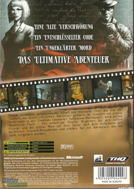 Broken Sword - The Sleeping Dragon - Microsoft Xbox (THQ) video game collectible [Barcode 4005209047920] - Main Image 2