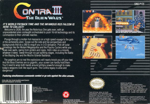 Contra III: The Alien Wars - Nintendo Super Nintendo Entertainment System (SNES) (Konami - 2) video game collectible - Main Image 2