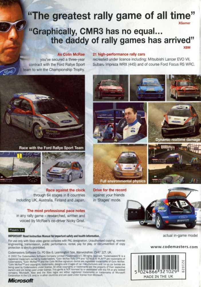 Colin McRae Rally 3 - Microsoft Xbox (Codemasters - 1-4) video game collectible [Barcode 5024866321029] - Main Image 2