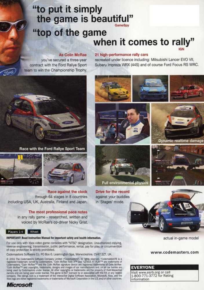Colin McRae: Rally 3 - Microsoft Xbox (1-4) video game collectible [Barcode 767649400492] - Main Image 2