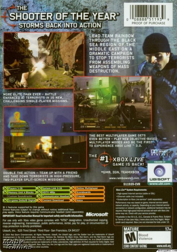 Rainbow Six 3: Black Arrow - Microsoft Xbox (Ubisoft) video game collectible - Main Image 2