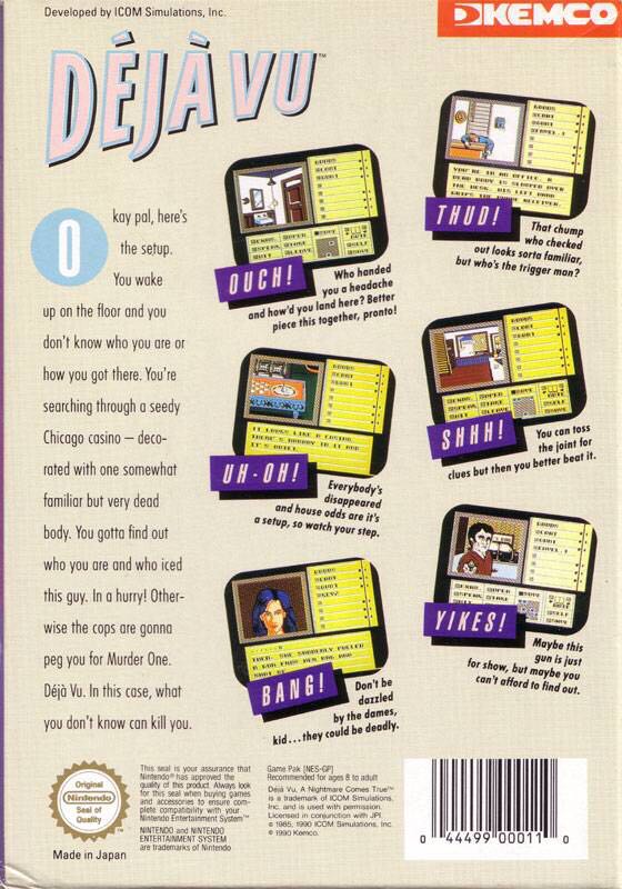 Deja Vu - Nintendo Entertainment System (NES) (Kemco Games) video game collectible - Main Image 2