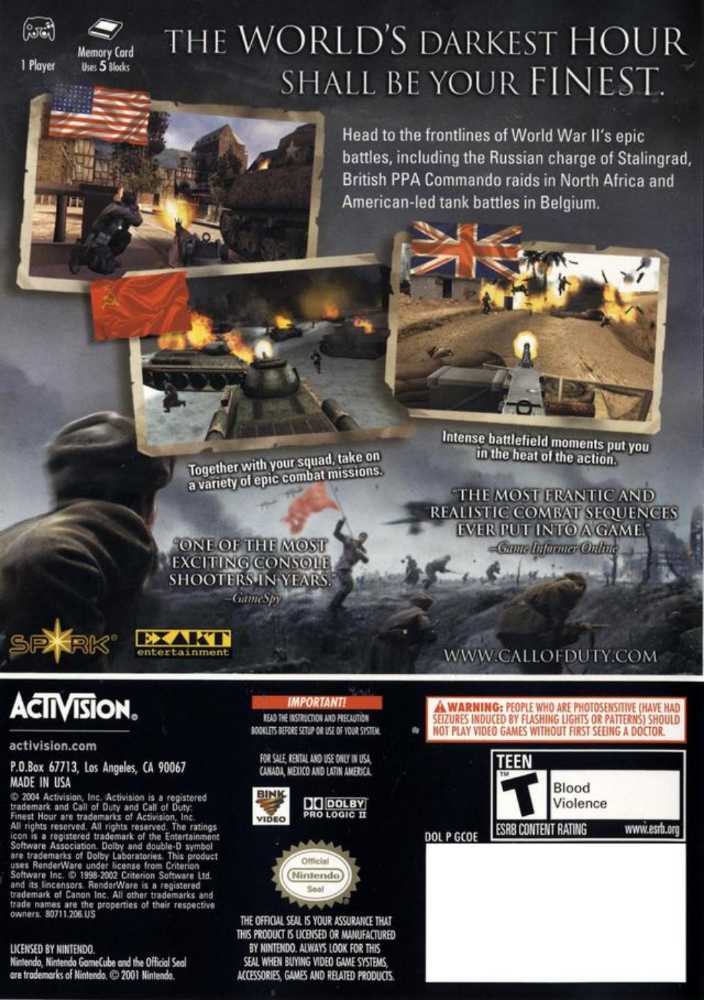 Call of Duty: Finest Hour - Nintendo GameCube (Activision, Inc. - 1) video game collectible [Barcode 4787580711] - Main Image 2
