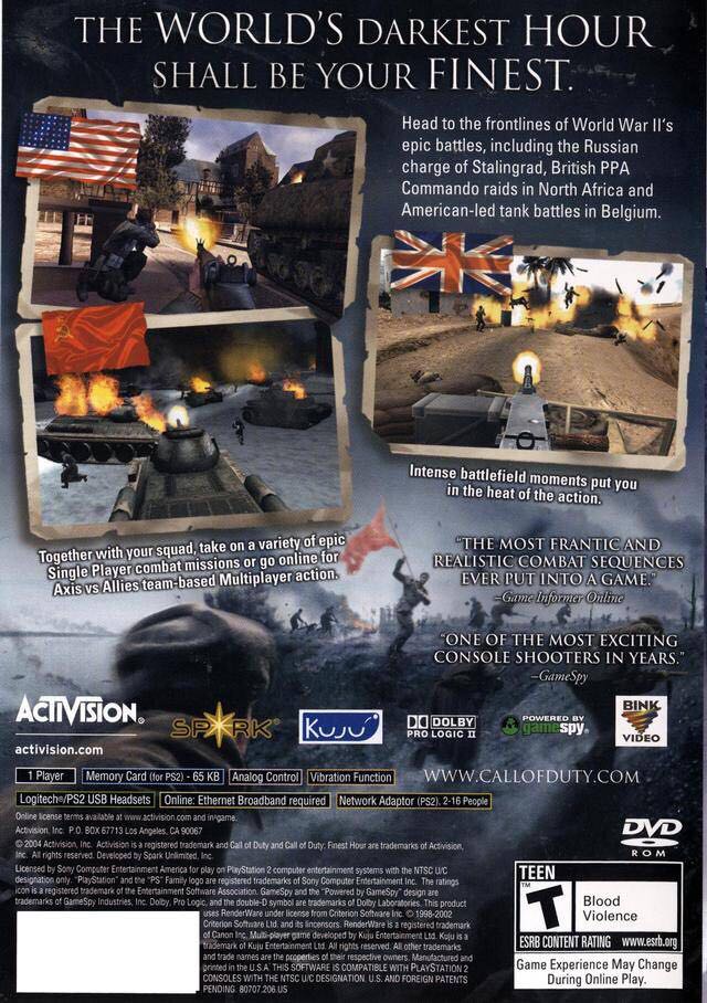 Call Of Duty: Finest Hour - Nintendo GameCube (Activision - 1) video game collectible [Barcode 5030917026393] - Main Image 2