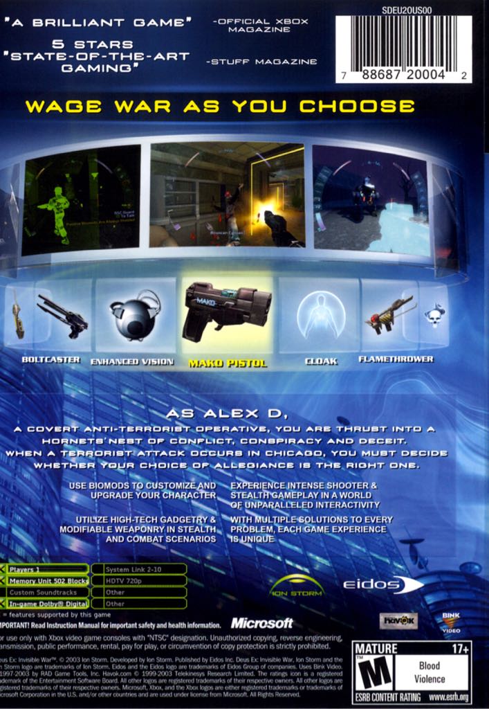 Deus Ex: Invisible War - Microsoft Xbox (Eidos Interactive - 1) video game collectible [Barcode 5032921020169] - Main Image 2