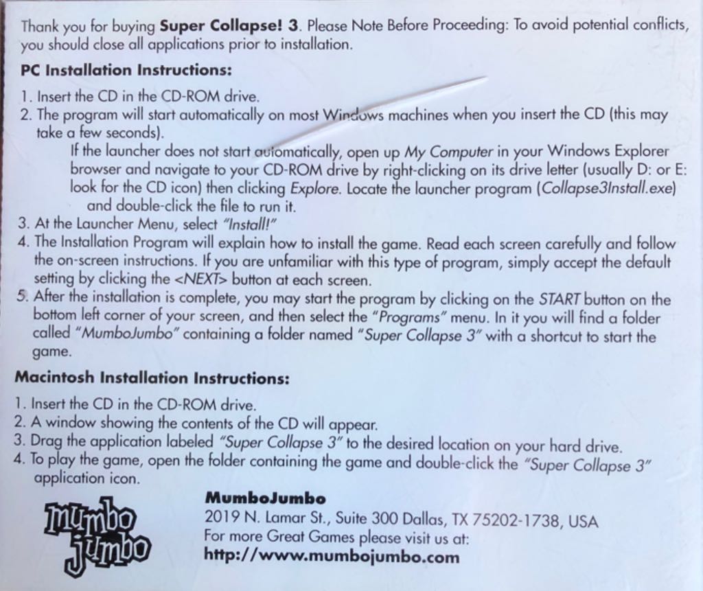 Super Collapse 3 - PC (Mumbo Jumbo) video game collectible [Barcode 811930101923] - Main Image 2