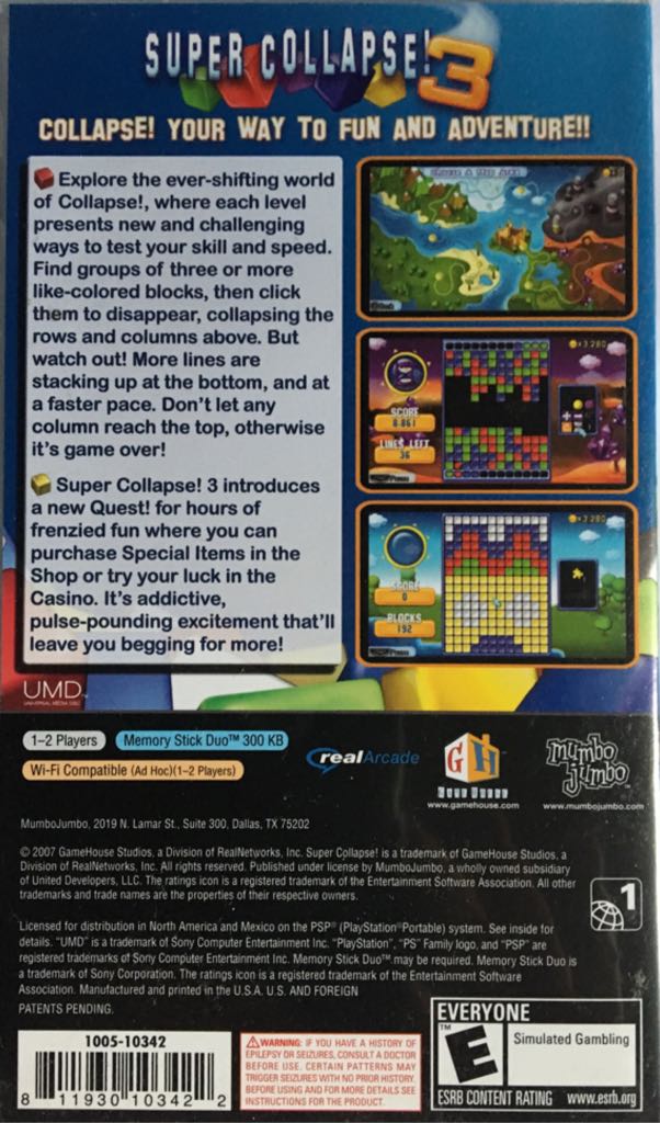 Super Collapse 3 - Sony PlayStation Portable (PSP) (Game House - 2) video game collectible [Barcode 811930103422] - Main Image 2