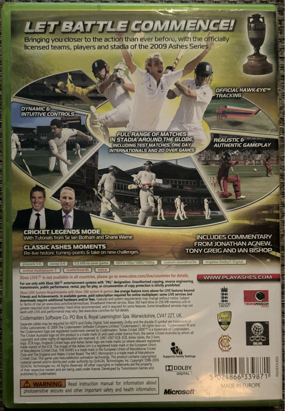 Ashes Cricket 2009 - Microsoft Xbox 360 (Codemasters/Atari - 4) video game collectible [Barcode 5024866339871] - Main Image 2