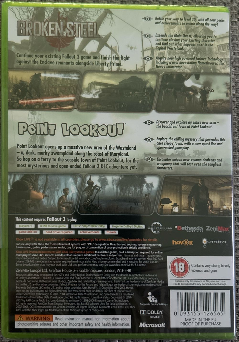 Fallout 3: Broken Steel and Point Lookout - Microsoft Xbox 360 (Bethesda Softworks) video game collectible [Barcode 093155126565] - Main Image 2