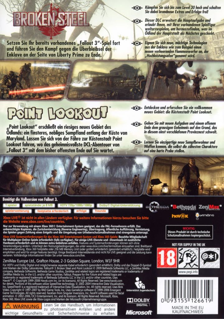 Fallout 3: Broken Steel and Point Lookout - Microsoft Xbox 360 (Bethesda Softworks - 1) video game collectible [Barcode 093155126572] - Main Image 2