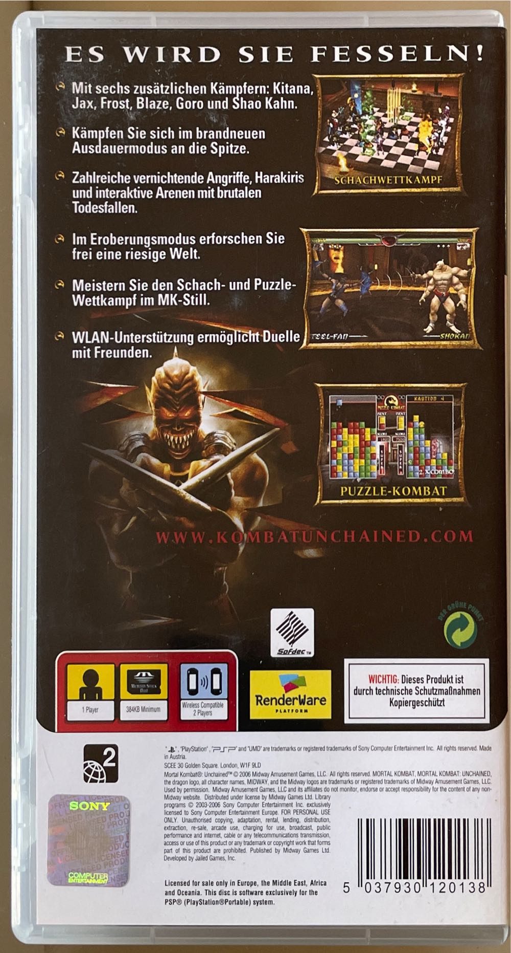 Mortal Kombat: Unchained - Sony PlayStation Portable (PSP) video game collectible [Barcode 5037930120138] - Main Image 2