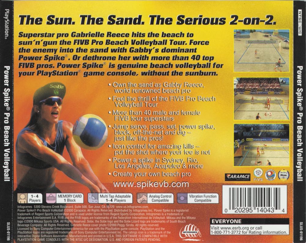 Power Spike Pro Beach Volleyball - Sony PlayStation (Infogrames - 1-4) video game collectible [Barcode 020295140434] - Main Image 2