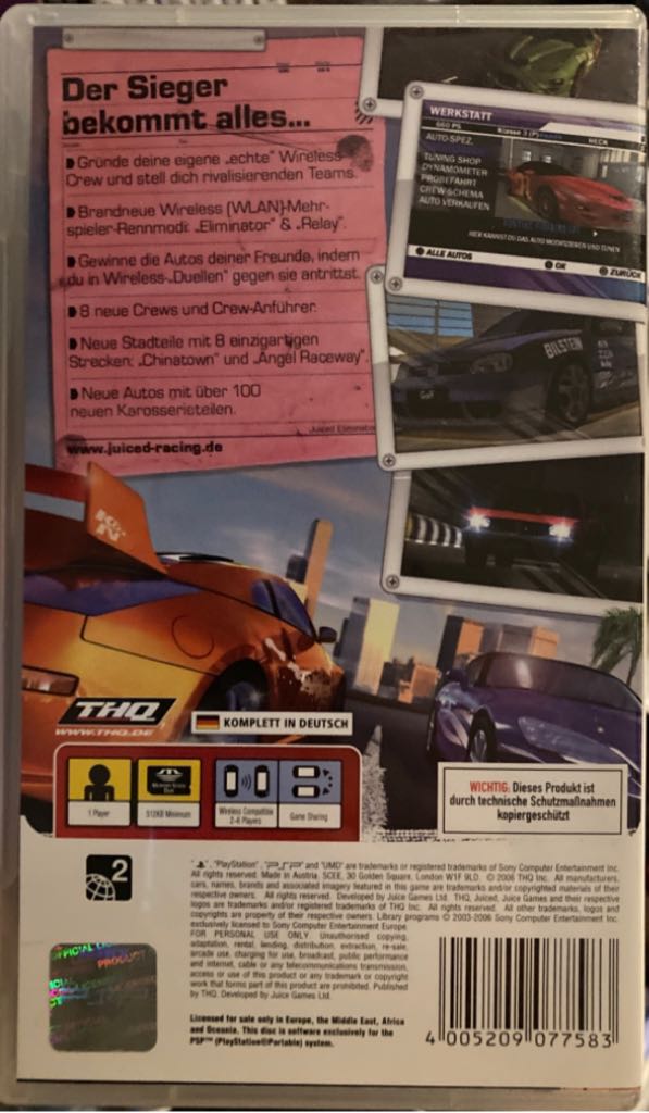 Juiced Eliminator - Sony PlayStation Portable (PSP) video game collectible [Barcode 4005209077583] - Main Image 2