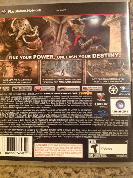 Prince of Persia: The Forgotten Sands - Sony PlayStation 3 (PS3) (Ubisoft - 1) video game collectible [Barcode 008888345824] - Main Image 2