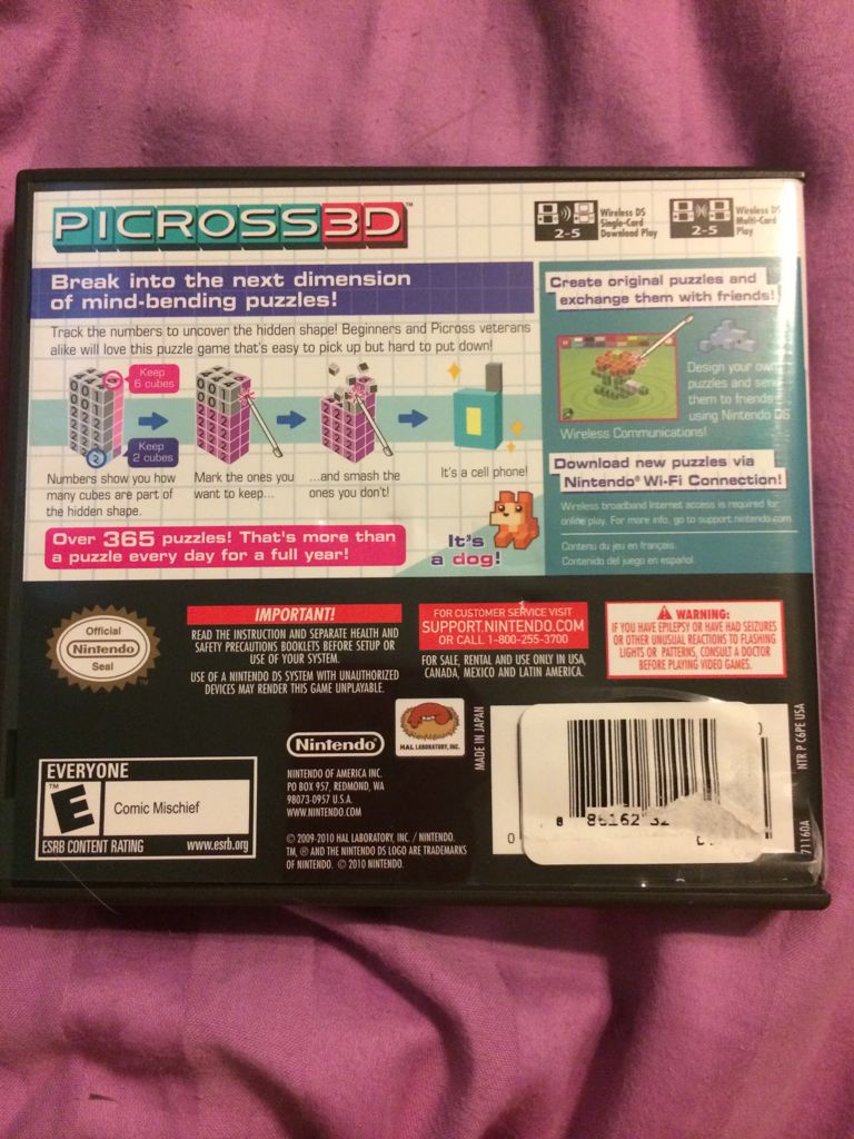 Picross 3D - Nintendo DS (HAL Laboratory) video game collectible [Barcode 886162324464] - Main Image 2