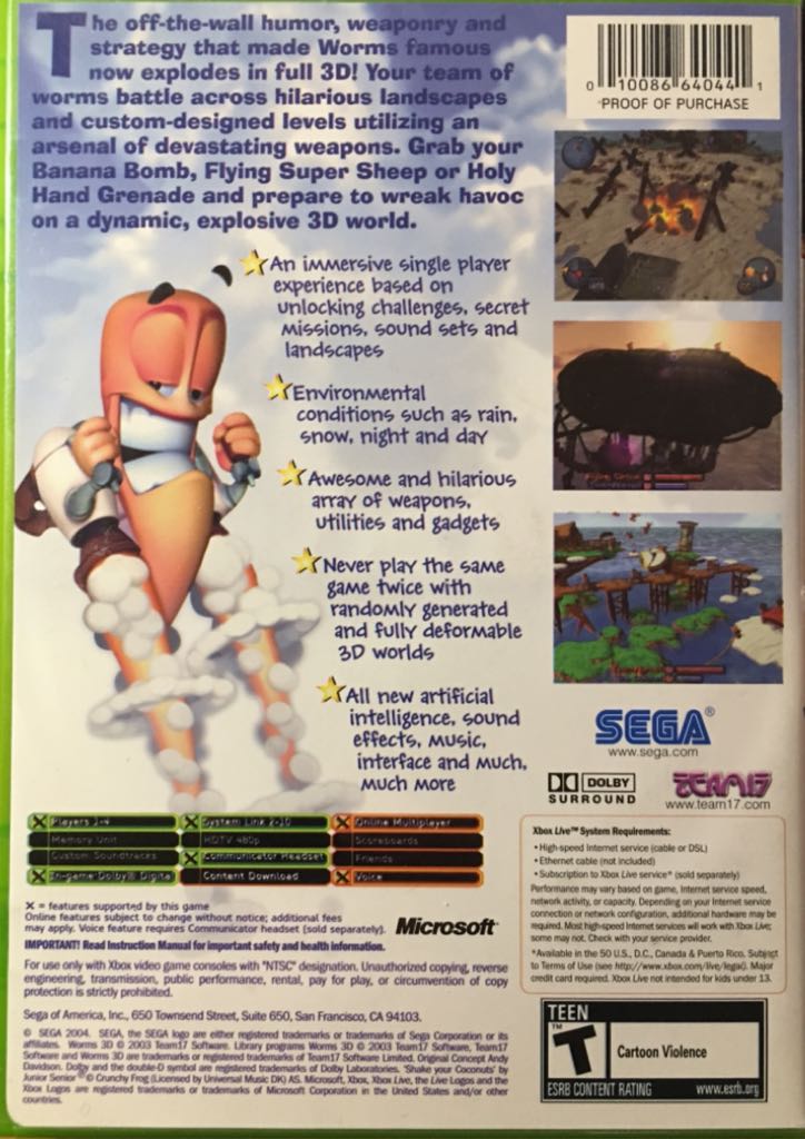 Worms 3D - Microsoft Xbox (Sega - 4) video game collectible [Barcode 010086640441] - Main Image 2