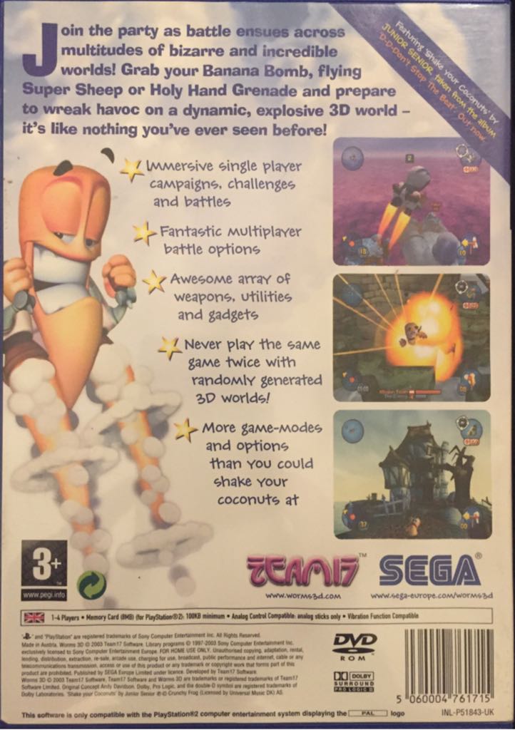 Worms 3D - Sony PlayStation 2 (PS2) (Sega - 4) video game collectible [Barcode 5060004761715] - Main Image 2