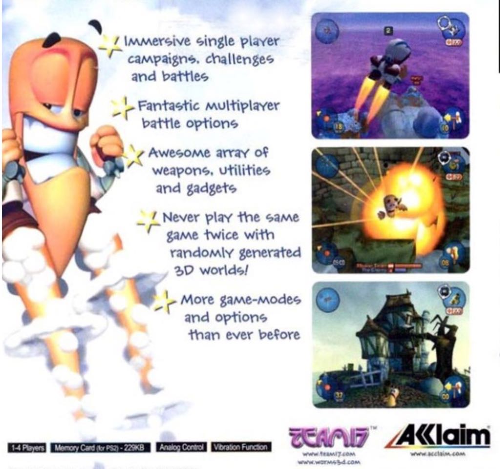 Worms 3D - Sony PlayStation 2 (PS2) (Akklaim - 1-2) video game collectible [Barcode 5060004762538] - Main Image 2
