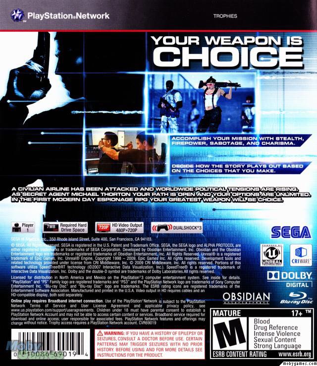 Alpha Protocol - Sony PlayStation 3 (PS3) (Sega - 1) video game collectible [Barcode 010086690194] - Main Image 2