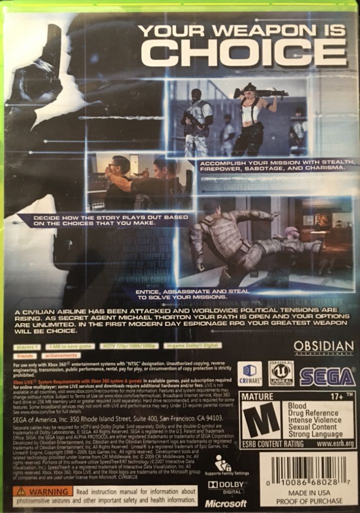 Alpha Protocol - Microsoft Xbox 360 (Sega - 1) video game collectible [Barcode 5055277001620] - Main Image 2