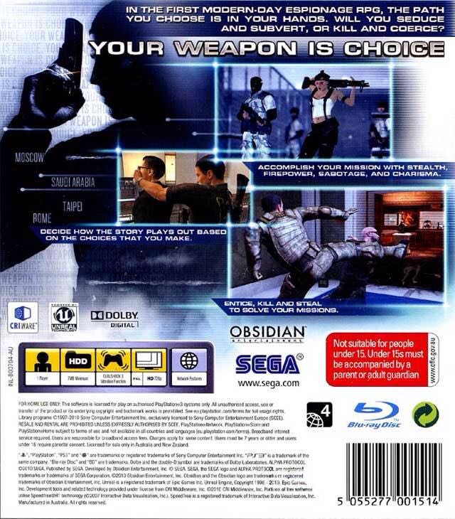 Alpha Protocol - Sony PlayStation 3 (PS3) (Sega) video game collectible - Main Image 2