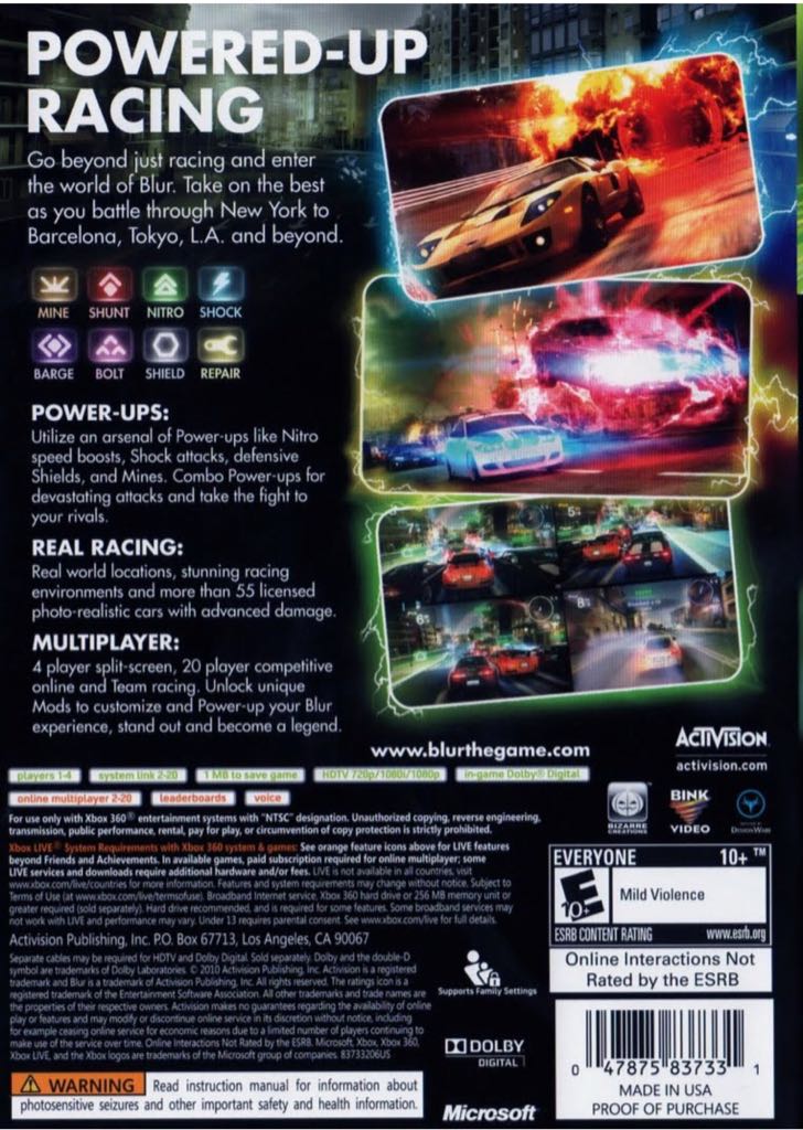 Blur - Microsoft Xbox 360 (Bizarre Creations - 1) video game collectible [Barcode 047875837379] - Main Image 2