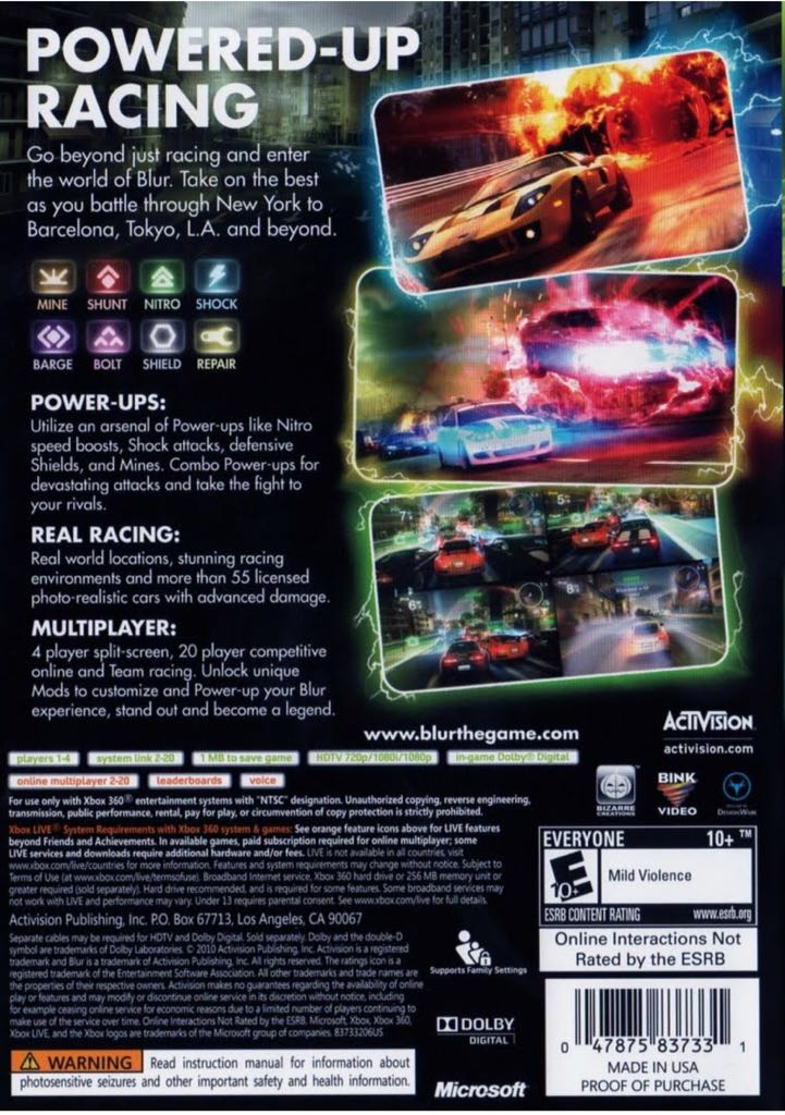 Blur - Microsoft Xbox 360 (Activision - 1-4 / 2-20) video game collectible [Barcode 5030917070723] - Main Image 2