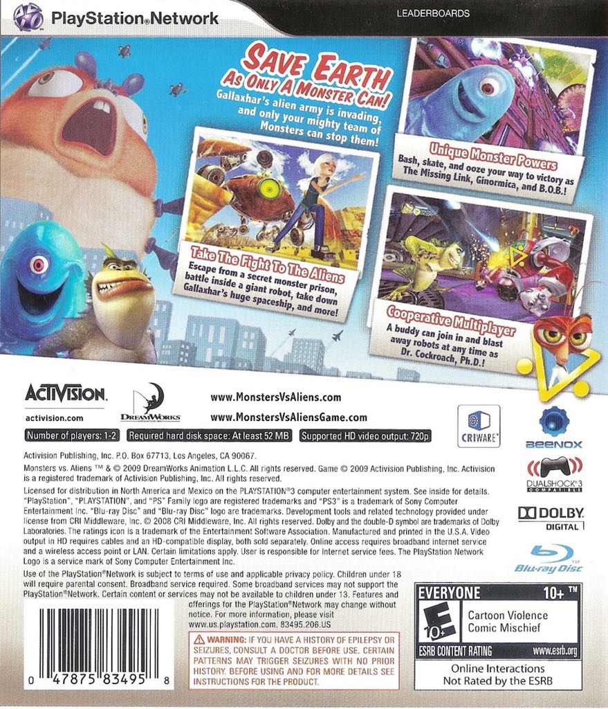 Monsters Vs Aliens - Sony PlayStation 3 (PS3) (Activision - 2) video game collectible [Barcode 5030917062193] - Main Image 2