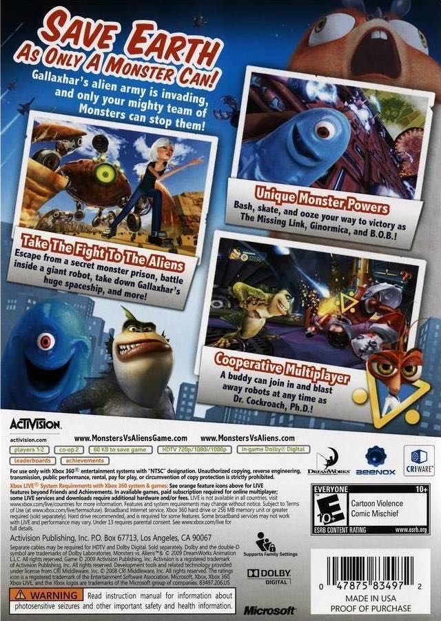 Monsters Vs Aliens - Microsoft Xbox 360 (Activision Publishing, Inc. - 1-2) video game collectible [Barcode 5030917062315] - Main Image 2