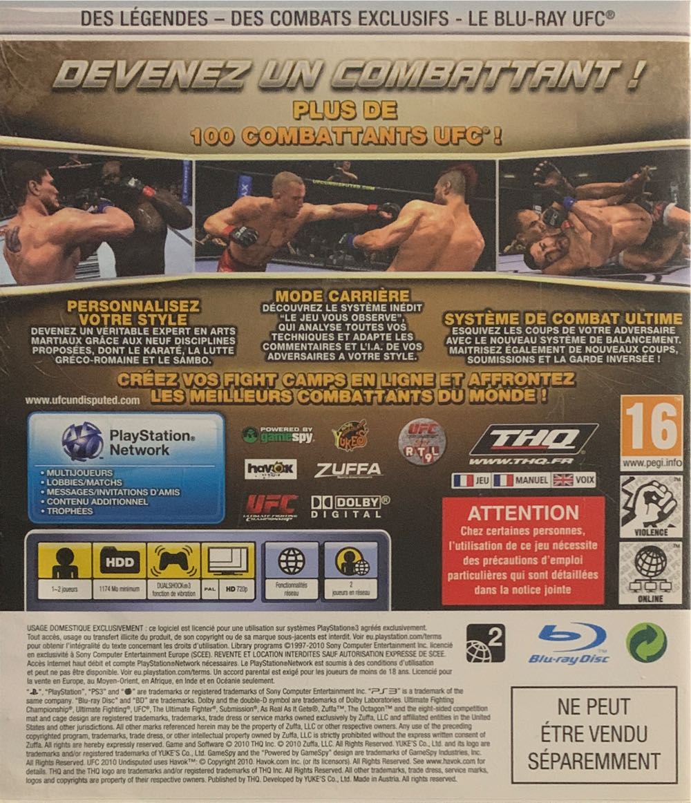 UFC Undisputed 2010 - Sony PlayStation 3 (PS3) (THQ - 1-2 / 2) video game collectible [Barcode 4005209132220] - Main Image 2