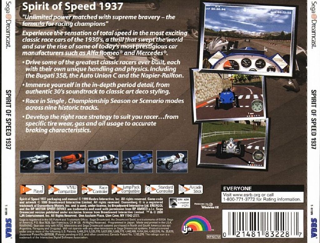 Spirit Of Speed 1937 - Sega Dreamcast (Acclaim Entertainment - 1) video game collectible [Barcode 021481832287] - Main Image 2
