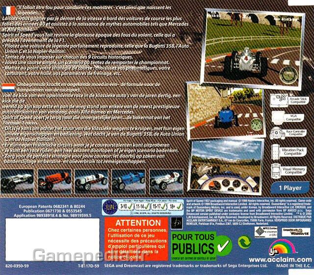 Spirit Of Speed 1937 - Sega Dreamcast (Sega - 1-2) video game collectible [Barcode 3455198322828] - Main Image 2