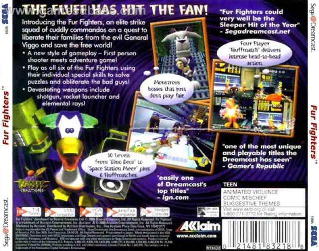 Fur Fighters - Sega Dreamcast (Acclaim Enternainment - 1-4) video game collectible [Barcode 021481832188] - Main Image 2